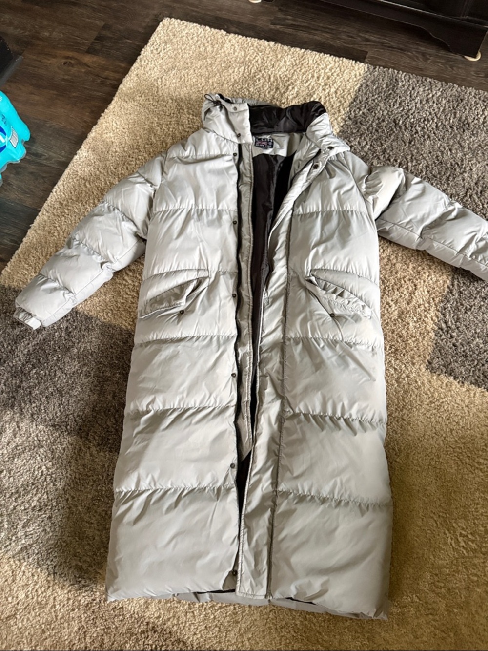 Aritzia DOOP Long Puffer Coat in Light Gray